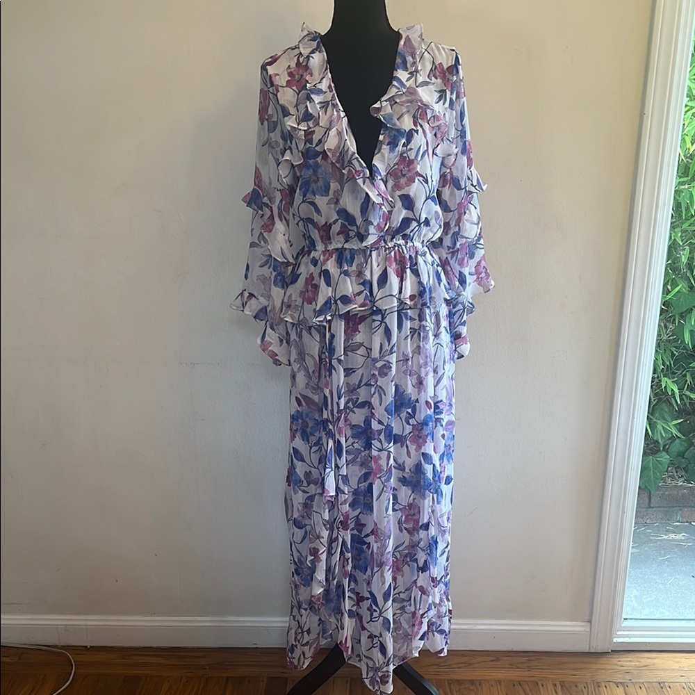 Misa Los Angeles Karina Ruffle-Trim Floral Chiffon Midi Dress